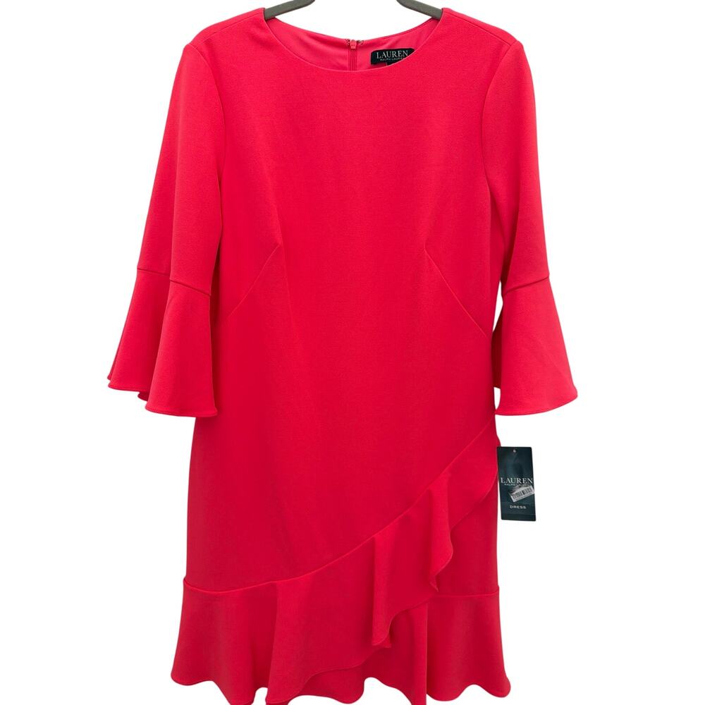 NEW Ralph Lauren Coral Shift Dress Womens Size 12 Wedding Guest Brunch Chic Posh